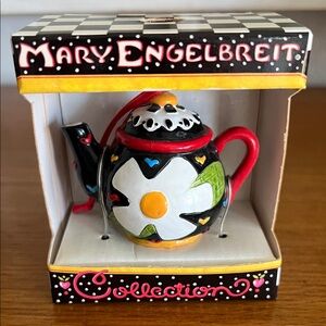 🍒Mary Engelbreit Floral Teapot Ornament with Red and Black